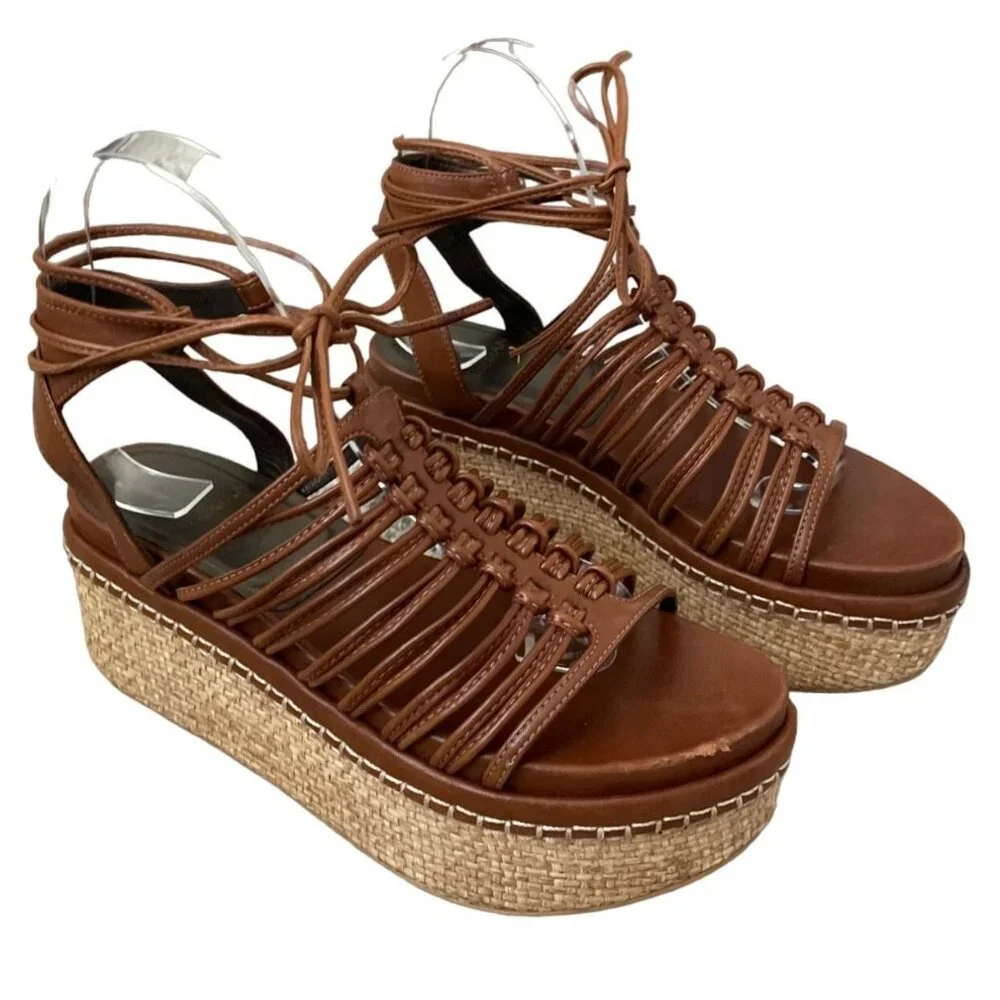 Stuart Weitzman KNOTAGAIN Wedge Caged Gladiator Platform Sandal‎ Brown $445 6M